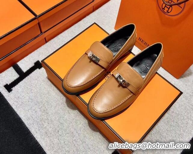 Duplicate Hermes Destin Loafer in Calfskin Brown 611091