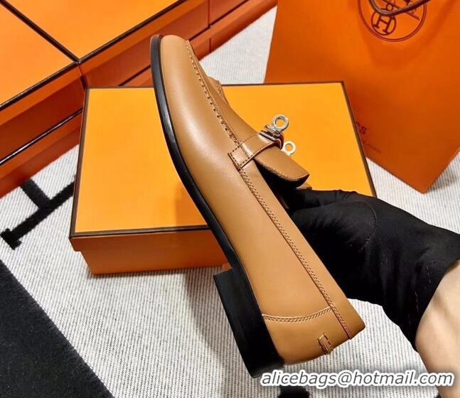 Duplicate Hermes Destin Loafer in Calfskin Brown 611091