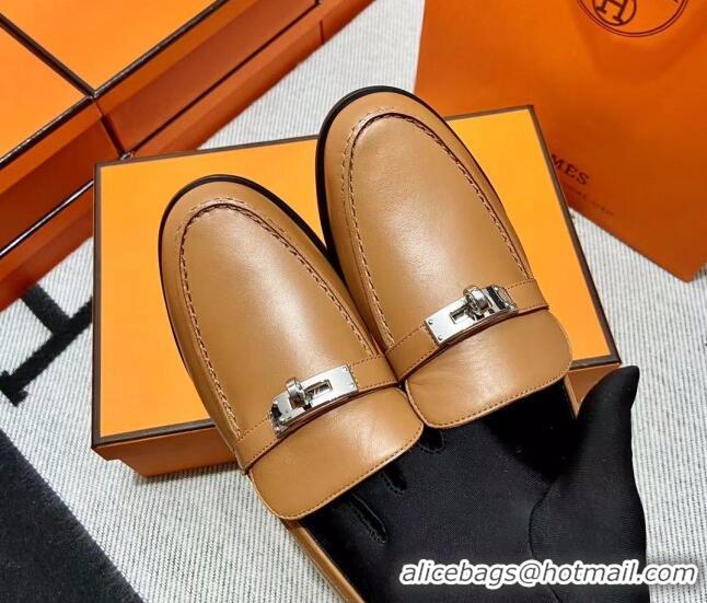 Duplicate Hermes Destin Loafer in Calfskin Brown 611091