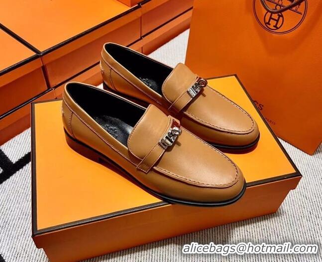 Duplicate Hermes Destin Loafer in Calfskin Brown 611091