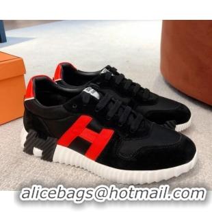 Best Price Hermes Bouncing Knit and Suede Sneakers Black 062222