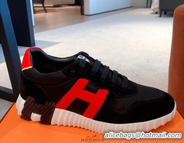 Best Price Hermes Bouncing Knit and Suede Sneakers Black 062222