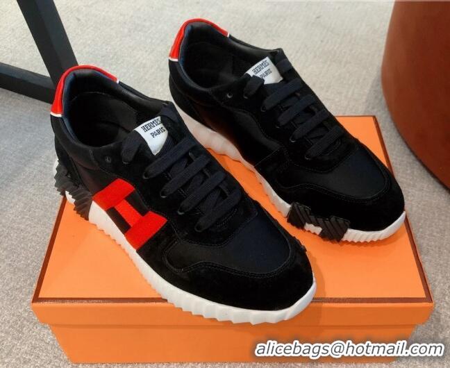 Best Price Hermes Bouncing Knit and Suede Sneakers Black 062222