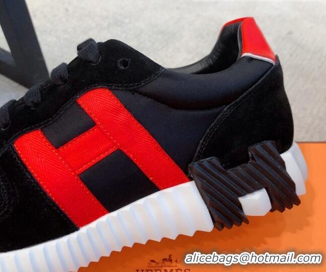 Best Price Hermes Bouncing Knit and Suede Sneakers Black 062222