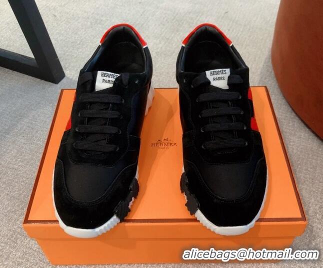 Best Price Hermes Bouncing Knit and Suede Sneakers Black 062222