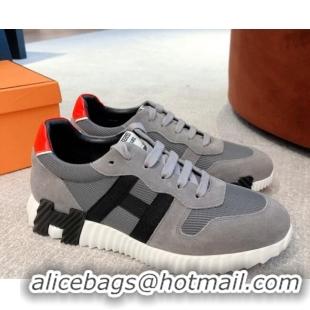 Good Looking Hermes Bouncing Knit and Suede Sneakers Grey 062223