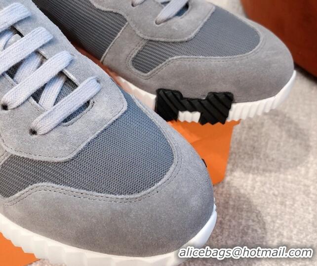 Good Looking Hermes Bouncing Knit and Suede Sneakers Grey 062223