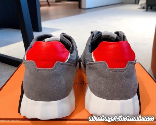 Good Looking Hermes Bouncing Knit and Suede Sneakers Grey 062223