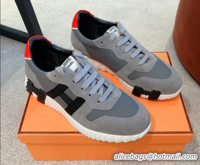 Good Looking Hermes Bouncing Knit and Suede Sneakers Grey 062223