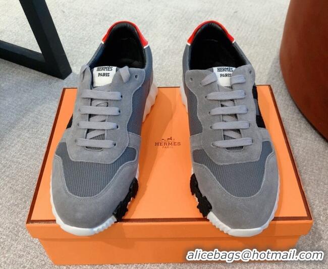 Good Looking Hermes Bouncing Knit and Suede Sneakers Grey 062223