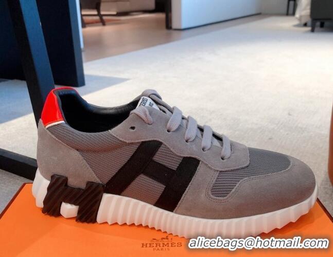 Good Looking Hermes Bouncing Knit and Suede Sneakers Grey 062223