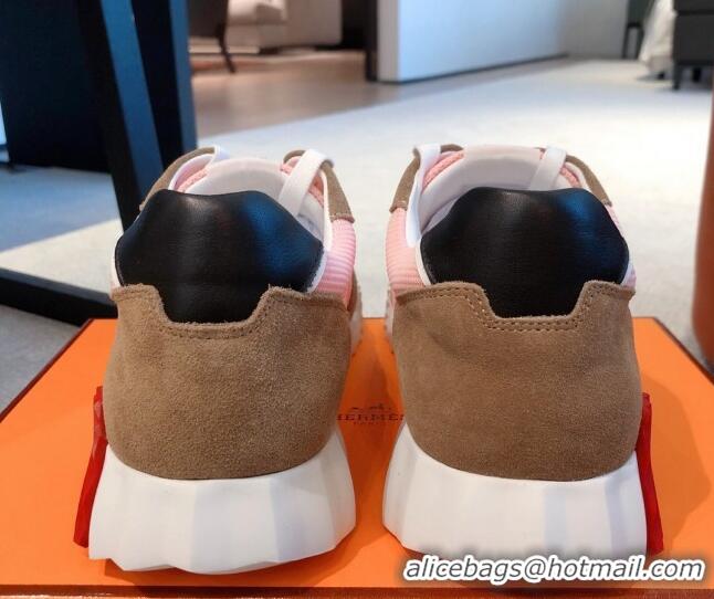 Stylish Hermes Bouncing Knit and Suede Sneakers Brown/Pink 062225