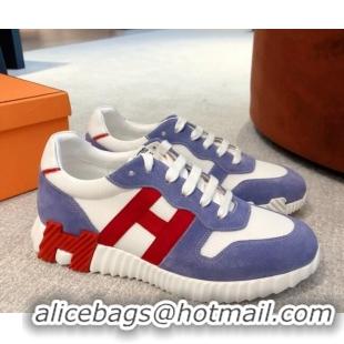 Super Quality Hermes Bouncing Knit and Suede Sneakers Purple/White 062226