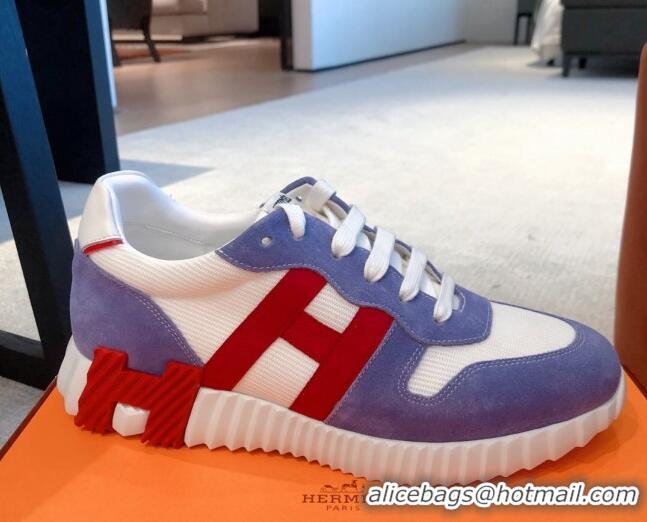 Super Quality Hermes Bouncing Knit and Suede Sneakers Purple/White 062226