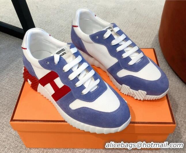 Super Quality Hermes Bouncing Knit and Suede Sneakers Purple/White 062226