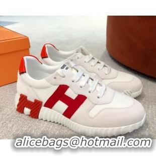 Top Quality Hermes Bouncing Knit and Suede Sneakers White 062227