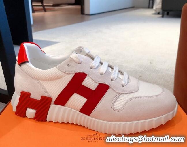 Top Quality Hermes Bouncing Knit and Suede Sneakers White 062227