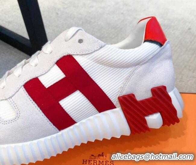 Top Quality Hermes Bouncing Knit and Suede Sneakers White 062227