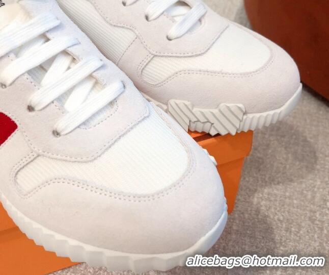 Top Quality Hermes Bouncing Knit and Suede Sneakers White 062227