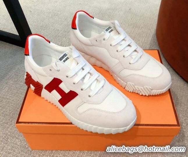 Top Quality Hermes Bouncing Knit and Suede Sneakers White 062227