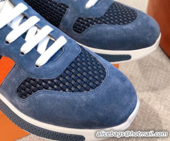 Sophisticated Hermes Bouncing Woven and Suede Sneakers Navy Blue 062228