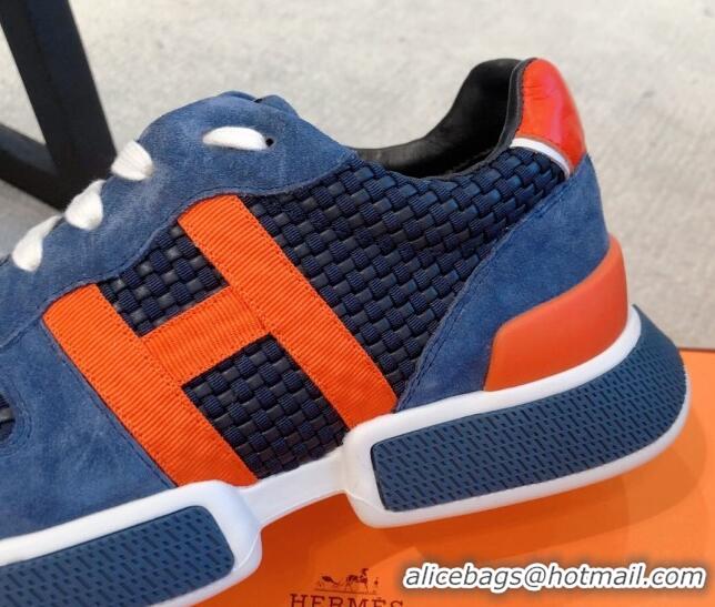 Sophisticated Hermes Bouncing Woven and Suede Sneakers Navy Blue 062228