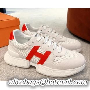 Perfect Hermes Bouncing Woven and Suede Sneakers White 062231