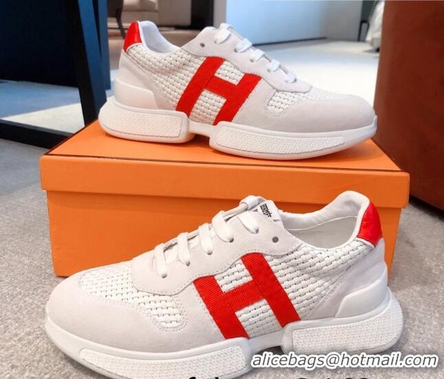 Perfect Hermes Bouncing Woven and Suede Sneakers White 062231