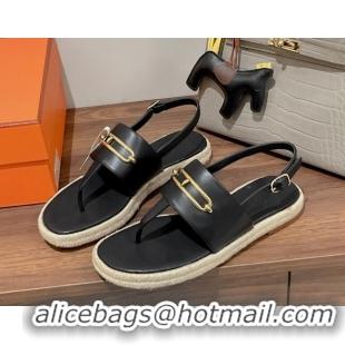 Best Price Hermes Eloise Thong Flat Sandals Black 062233