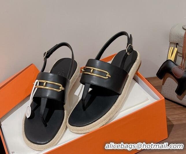 Best Price Hermes Eloise Thong Flat Sandals Black 062233