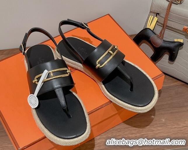 Best Price Hermes Eloise Thong Flat Sandals Black 062233