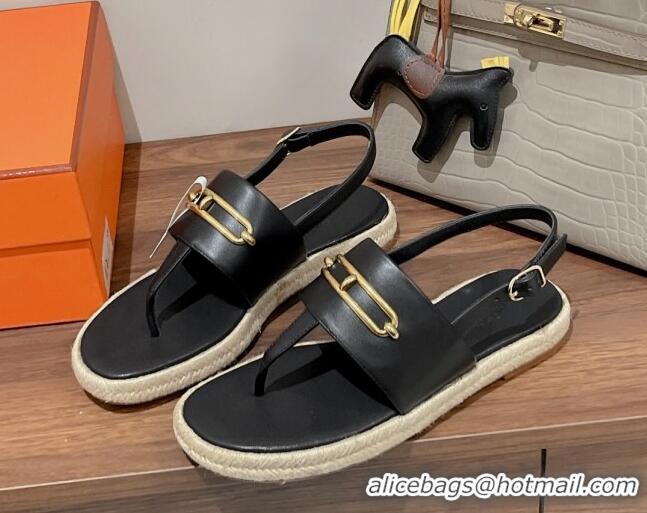 Best Price Hermes Eloise Thong Flat Sandals Black 062233