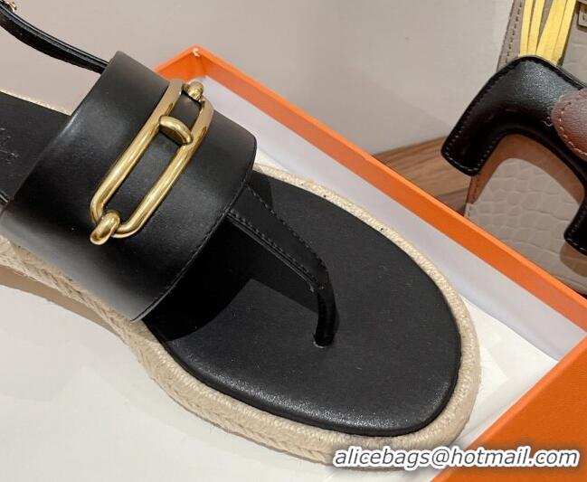 Best Price Hermes Eloise Thong Flat Sandals Black 062233