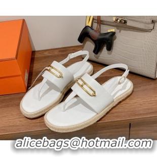 Duplicate Hermes Eloise Thong Flat Sandals White 062236