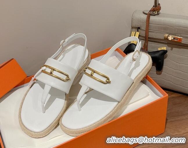 Duplicate Hermes Eloise Thong Flat Sandals White 062236