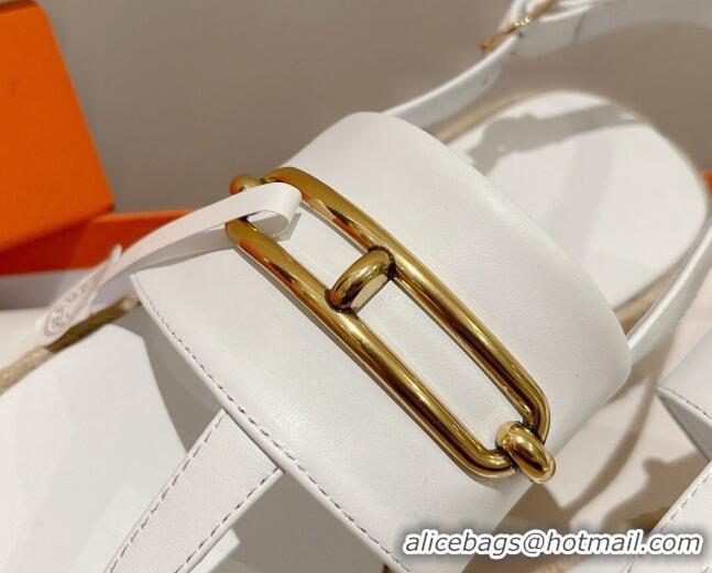 Duplicate Hermes Eloise Thong Flat Sandals White 062236