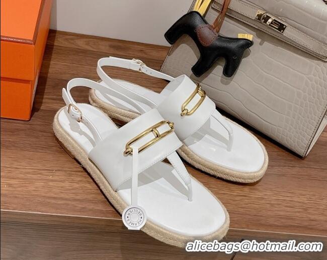 Duplicate Hermes Eloise Thong Flat Sandals White 062236