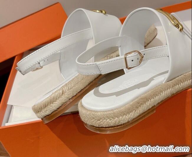 Duplicate Hermes Eloise Thong Flat Sandals White 062236