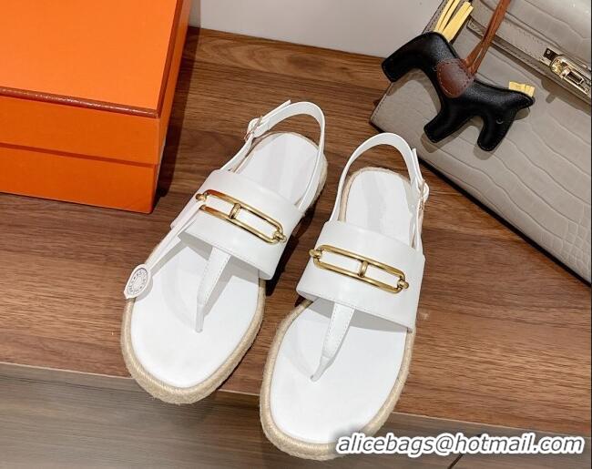 Duplicate Hermes Eloise Thong Flat Sandals White 062236