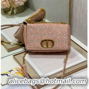 Top Quality MEDIUM DIOR CARO BAG Macrocannage Tweed Embroidery M9242 pink