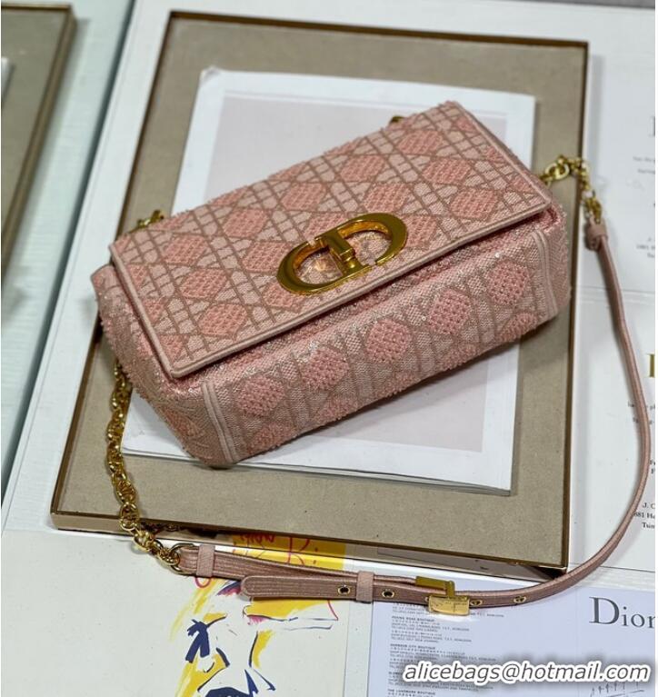 Top Quality MEDIUM DIOR CARO BAG Macrocannage Tweed Embroidery M9242 pink