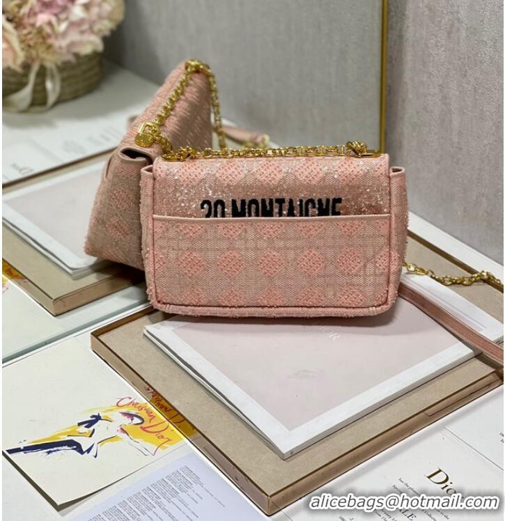 Top Quality MEDIUM DIOR CARO BAG Macrocannage Tweed Embroidery M9242 pink