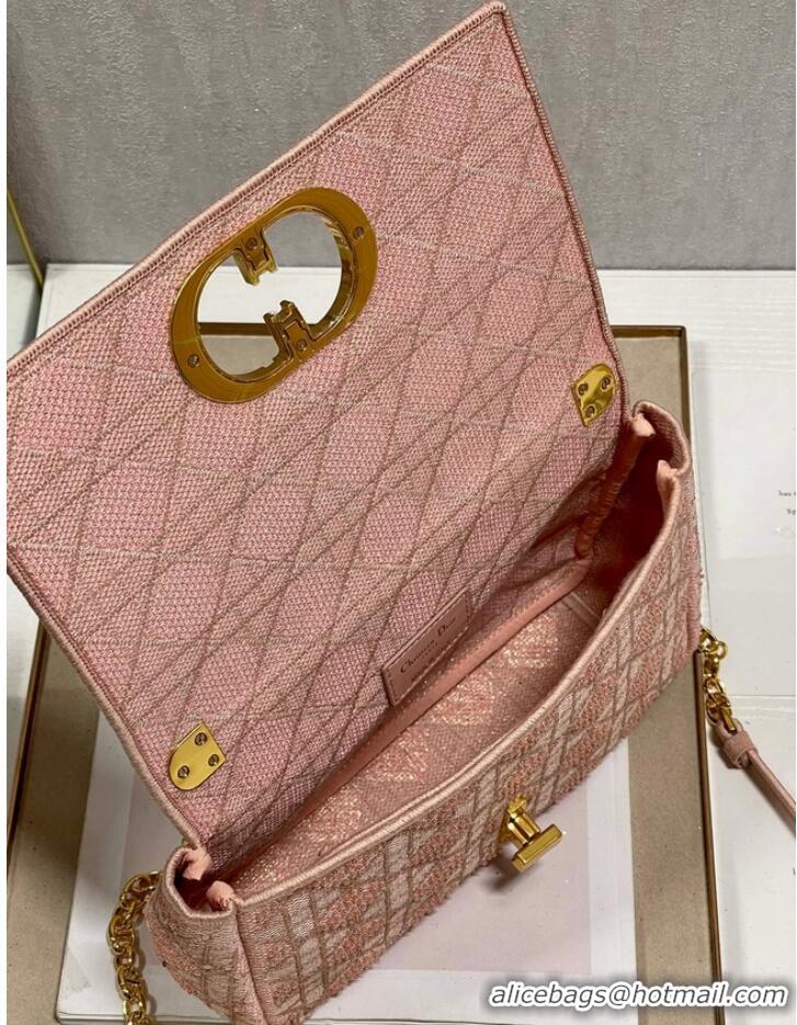 Top Quality MEDIUM DIOR CARO BAG Macrocannage Tweed Embroidery M9242 pink