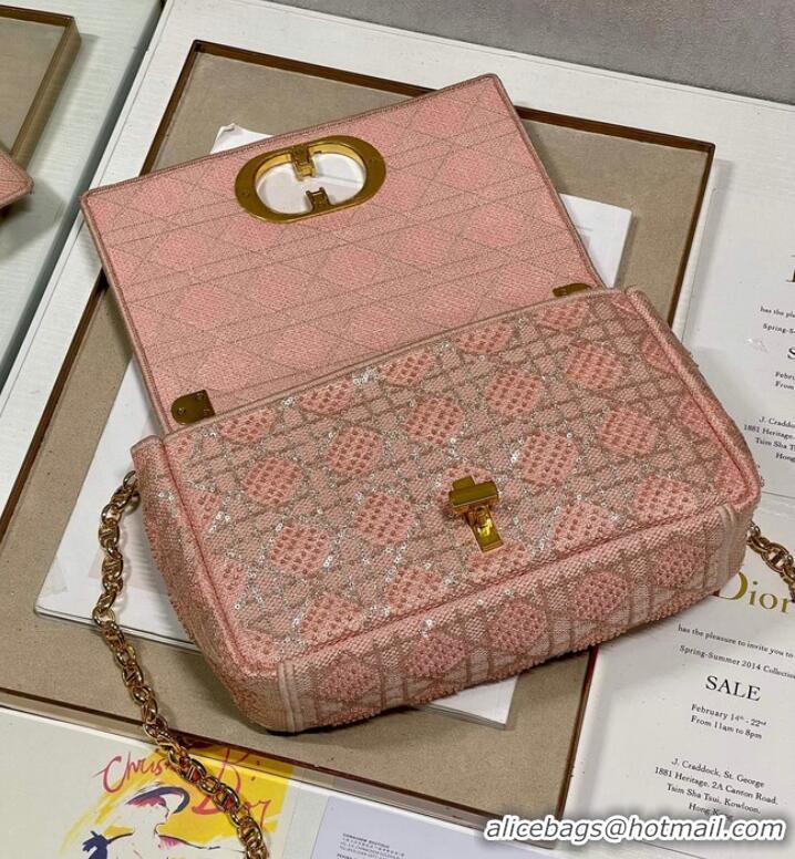 Top Quality MEDIUM DIOR CARO BAG Macrocannage Tweed Embroidery M9242 pink