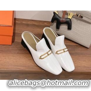 Classic Hot Hermes Eloise Swift Leather Heel Mules 5cm White 062237