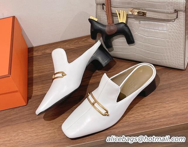 Classic Hot Hermes Eloise Swift Leather Heel Mules 5cm White 062237