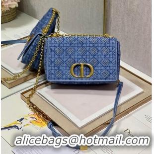 Top Design MEDIUM DIOR CARO BAG Macrocannage Tweed Embroidery M9242 blue