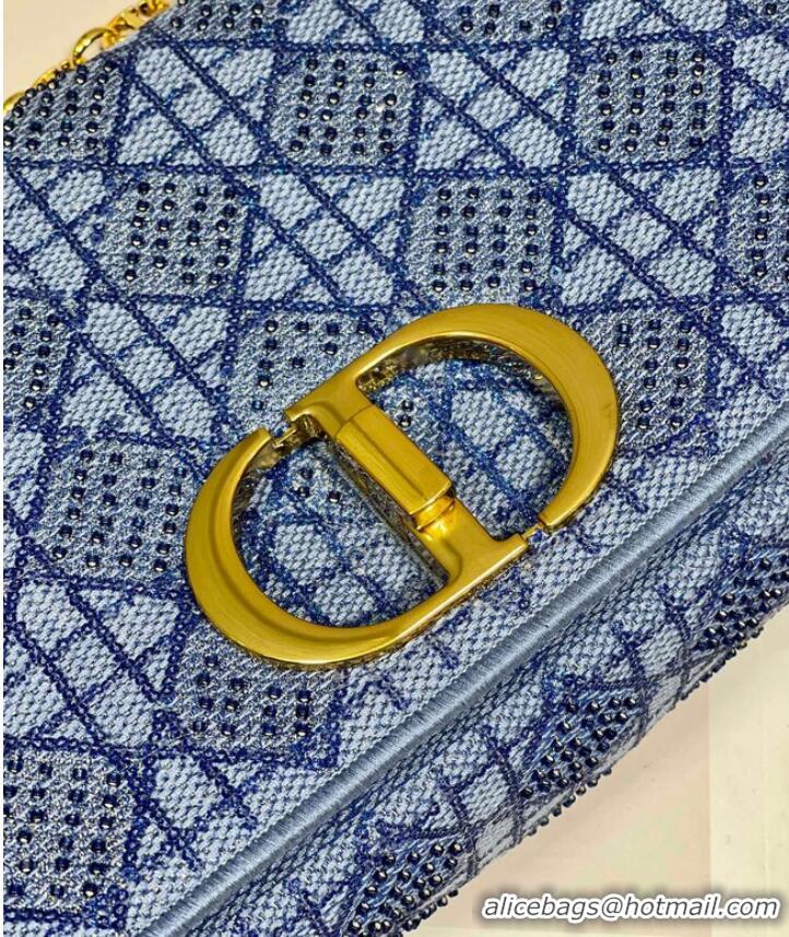 Top Design MEDIUM DIOR CARO BAG Macrocannage Tweed Embroidery M9242 blue