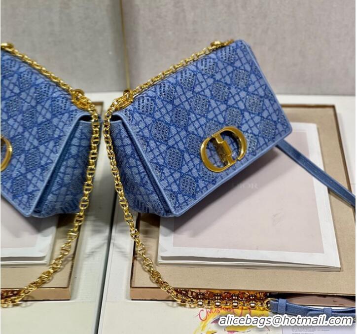 Top Design MEDIUM DIOR CARO BAG Macrocannage Tweed Embroidery M9242 blue