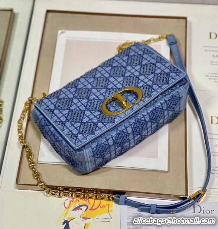 Top Design MEDIUM DIOR CARO BAG Macrocannage Tweed Embroidery M9242 blue